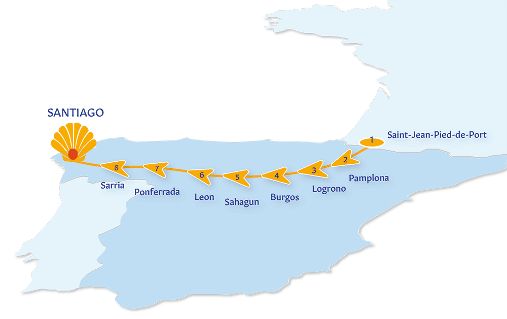 A map of the Camino route in France