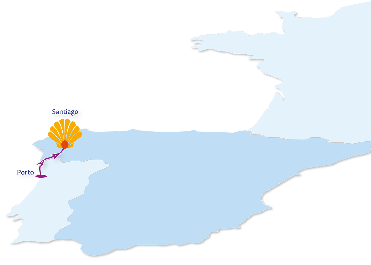 A map of the Camino de Portuges Coastal Route